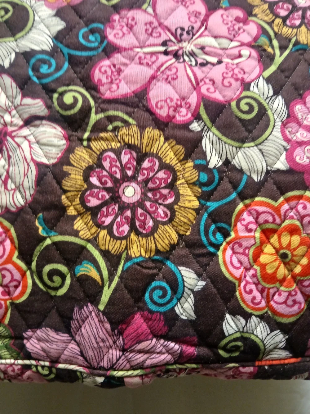 Vera Bradley Quilted Floral Laptop Carry Top in Brown and Pink